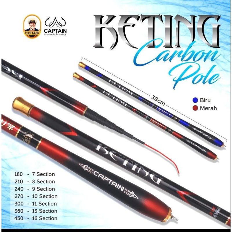Joran Tegek Captain Keting 180-450cm Carbon Ruas Pendek