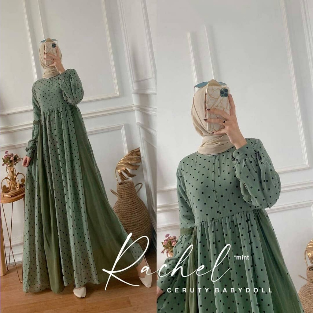 Baju Gamis Wanita Terbaru Rachel Dress BO Size M L  XL Lingkar Dada 100-110 cm Bahan Ceruty Babydoll