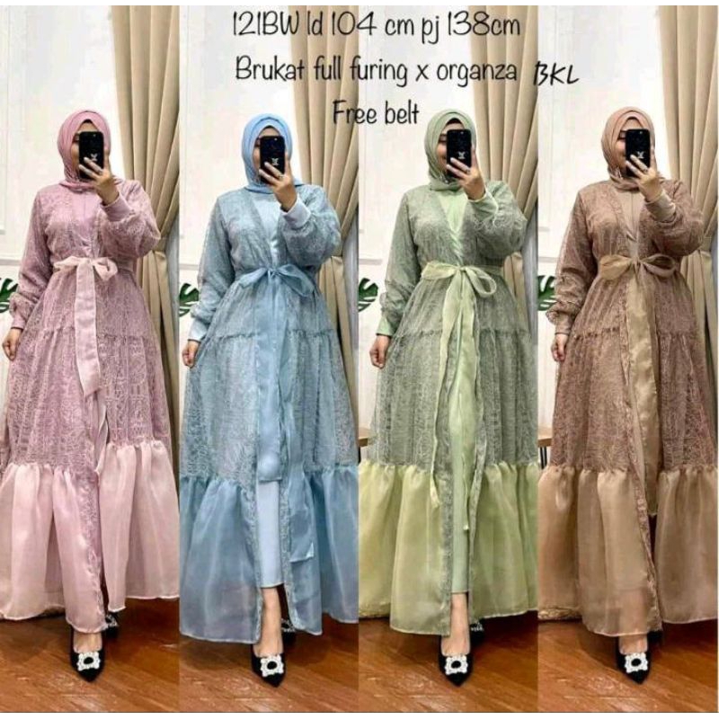 gamis brukat organza lengan balon