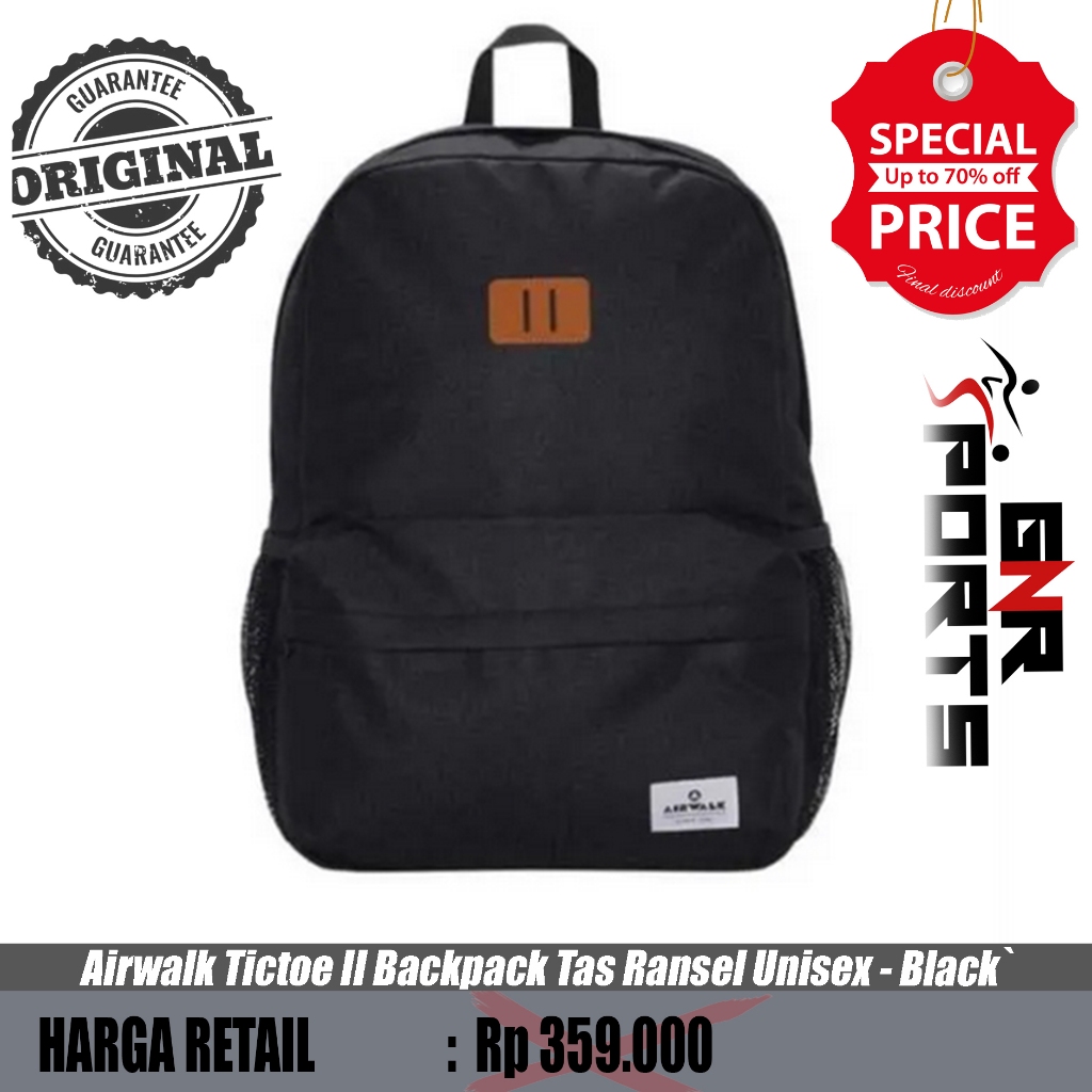 Tas Airwalk Tictoe II Backpack Tas Ransel Unisex - Hitam   Original 100%
