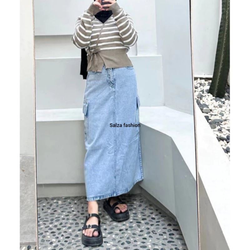 ROK JEANS CARGO WANITA SPAN PANJANG STREACH MODEL KEKINIAN