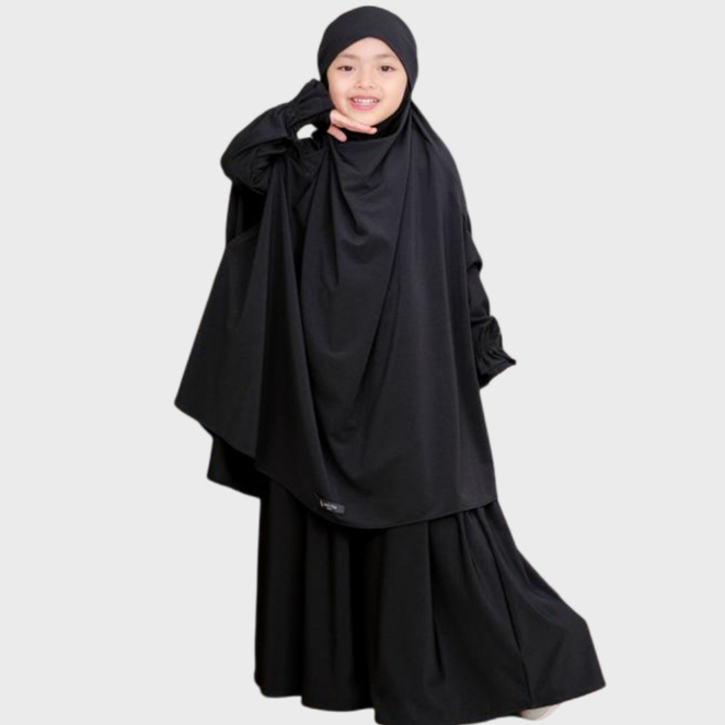 Salvina Kids Gamis Anak Warna Hitam French Khimar Khadijah Set