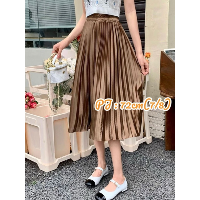 Pleated Midi Velvet Skirt rok plisket Lipit bahan beludru midi