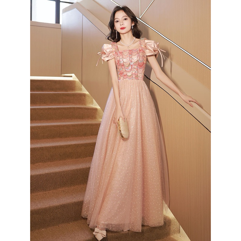 [ Premium Series ] Engagement Yearbook Prom Sweet 17 ~ Sequin Salmon Pink Dress ✨