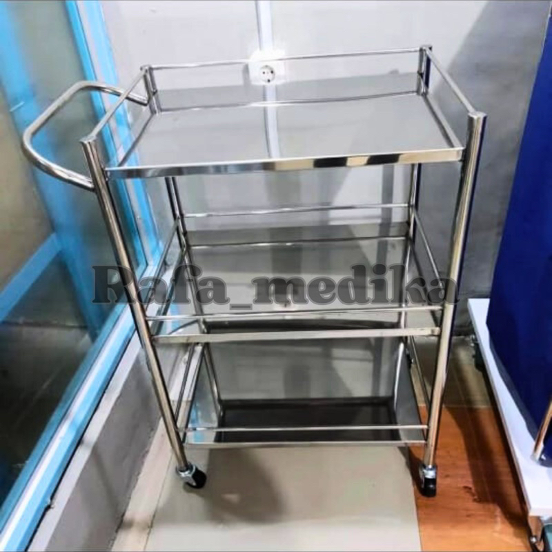 Trolley instrument 3 rak stainless/ troli 3 susun stainless