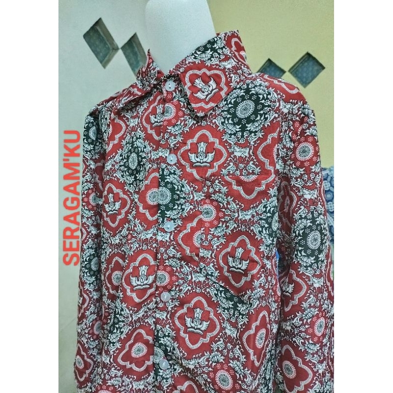 BATIK SD NEGERI/Batik Sekolah SD/Baju Batik Sekolah/SERAGAM BATIK SEKOLAH SD MERAH MOTIF TUNAS