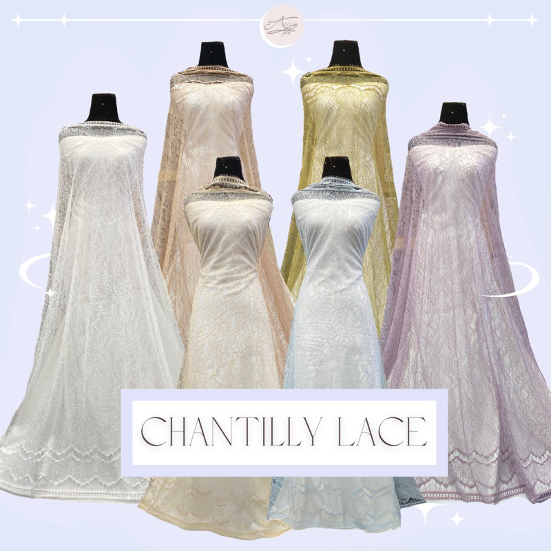 (Harga per Panel)KAIN BROKAT lace perancis CHANTILY LACE KAIN KEBAYA SANTILY ukuran 1.4M  x 2.5M