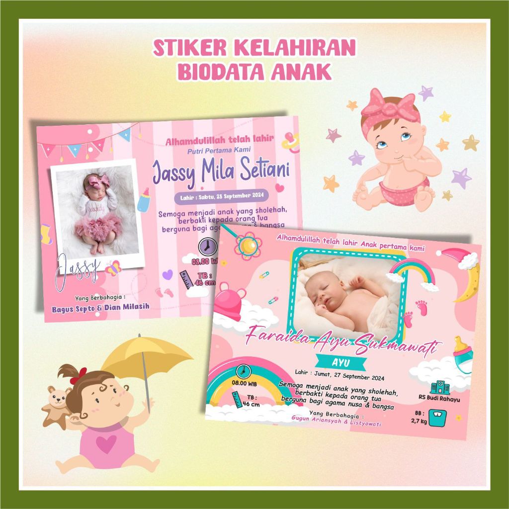 

Stiker Biodata Kelahiran Anak Tema Baby Girl