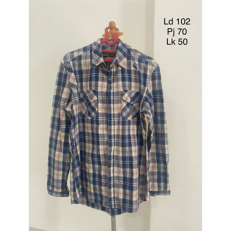 kemeja kotak pria brand zara preloved