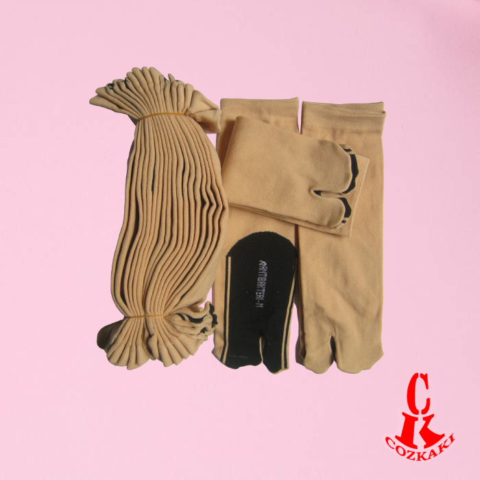 [12 PASANG] KAOS KAKI JEMPOL/ KAOS KAKI 2 JARI/ KAOS KAKI MUSLIMAH WARNA KREM POLOS