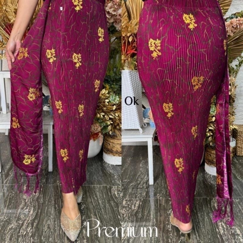 Kamen plisket babytouch bordir sugeng + selendang | Kamen plisket bordir sugeng | Bawahan rok bali