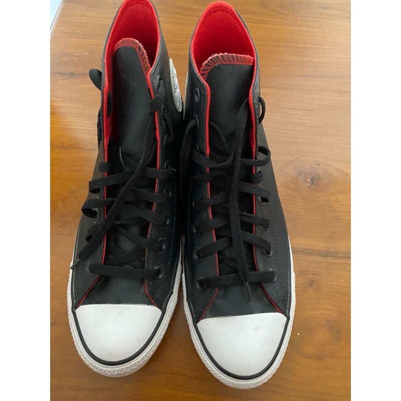 Converse High Leather Black University Red White