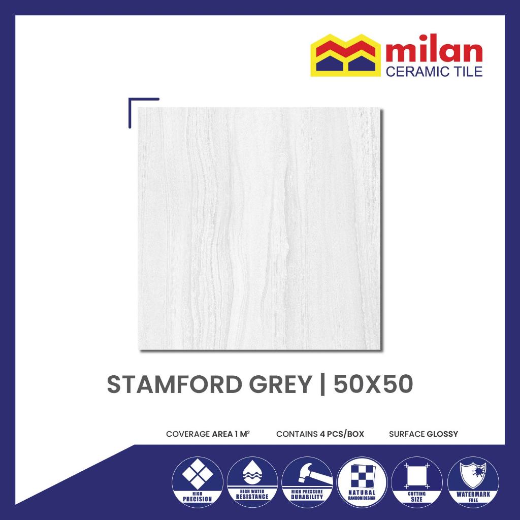 MilanTiles - MILAN Milan Stamford Grey 50X50 Keramik Lantai Motif Marble Glossy