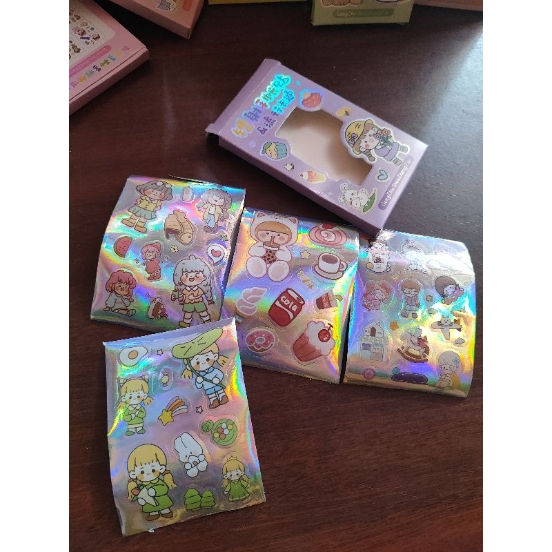 

stiker hologram box mini isi 4 - mainan sticker gemoy - sticker momo