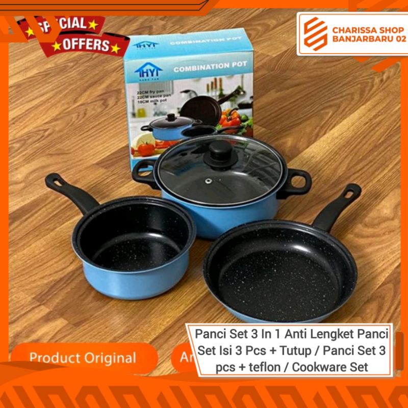 Panci Set 3 In 1 Anti Lengket Panci Set Isi 3 Pcs + Tutup / Panci Set 3 pcs + teflon / Cookware Set 