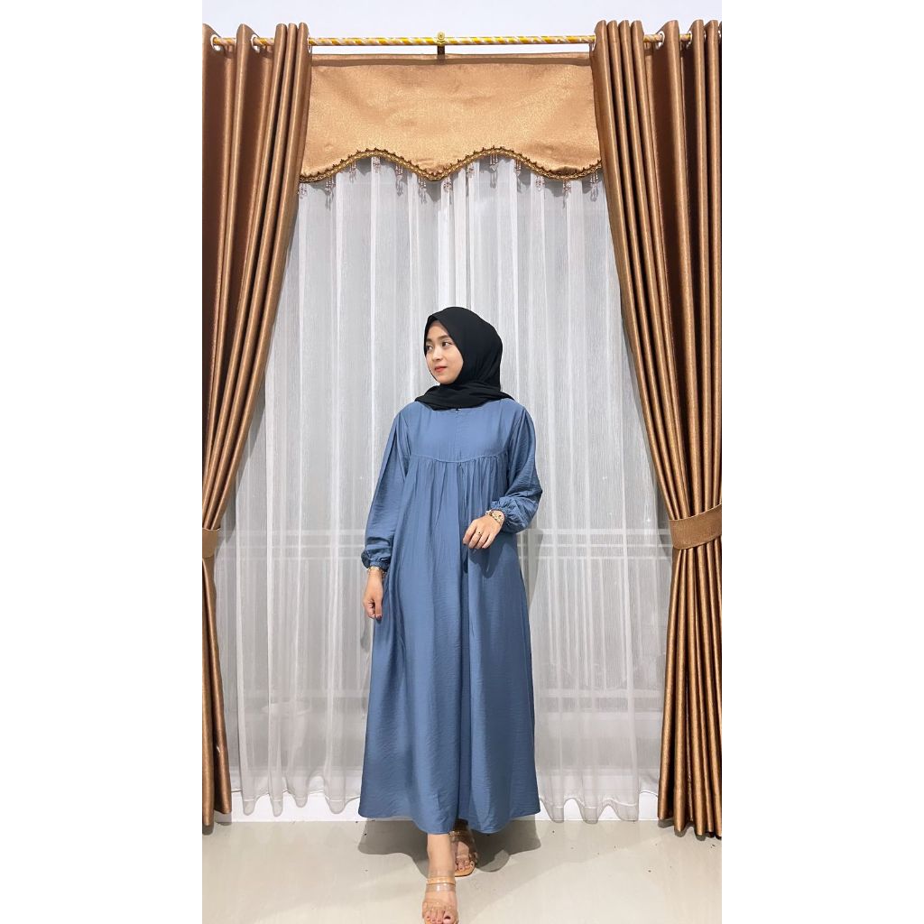 Rdfashion - Khanza Dress Gamis Midi Polos Polo Linen