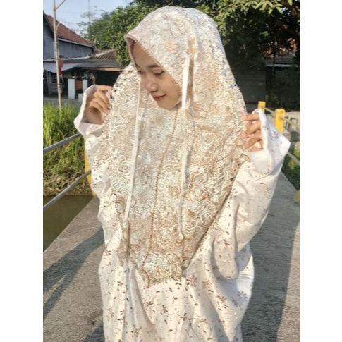 Mukena Terusan Dewasa Sutra Prada Ukuran Jumbo Full Bordir Bunga