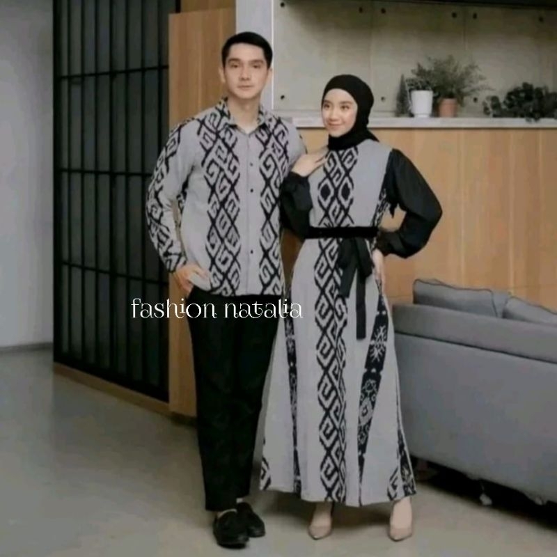 Rania Couple Tenun - Ready Stock - Baju Tenun Couple Batik Grey 03 - Couple - Set Couple - Baju Coup