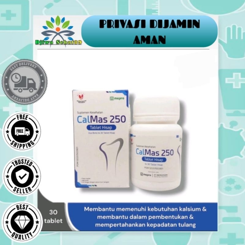 CALMAS 250 Tablet Hisap Box 30 Tablet || Suplemen Kalsium || Peninggi Badan Anak