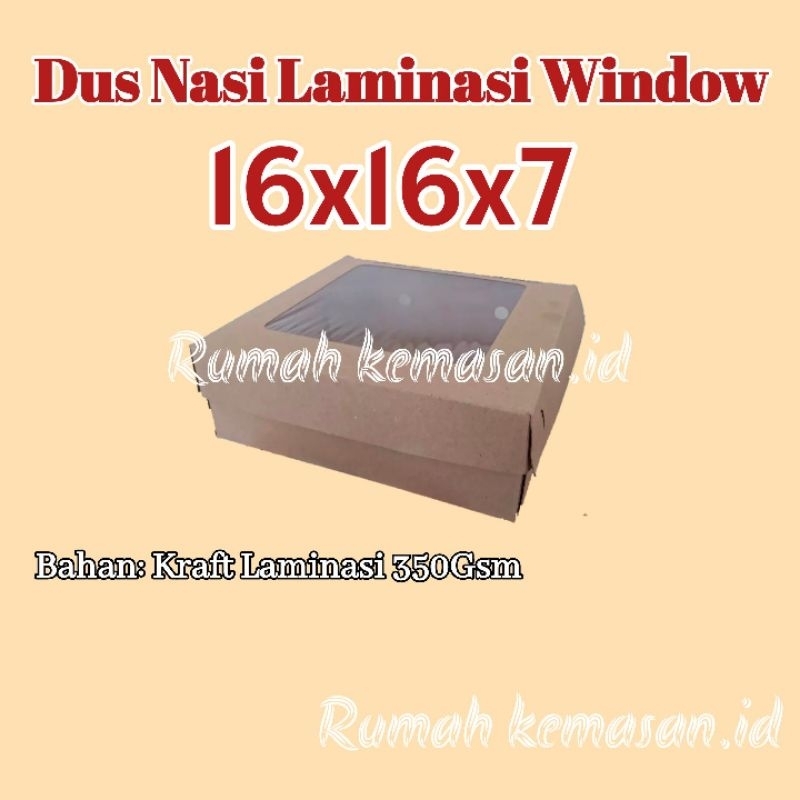 Kotak Nasi Kraft Laminasi Window 16x16x7 ketebalan 350gsm / Kotak kue Kraft laminasi window 16x16x7