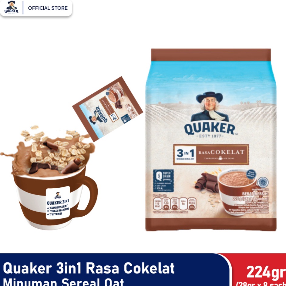 

Limited Quaker 3in1 Chocolate Polybag 224g Minuman Sereal Oats Isi 8 sachet