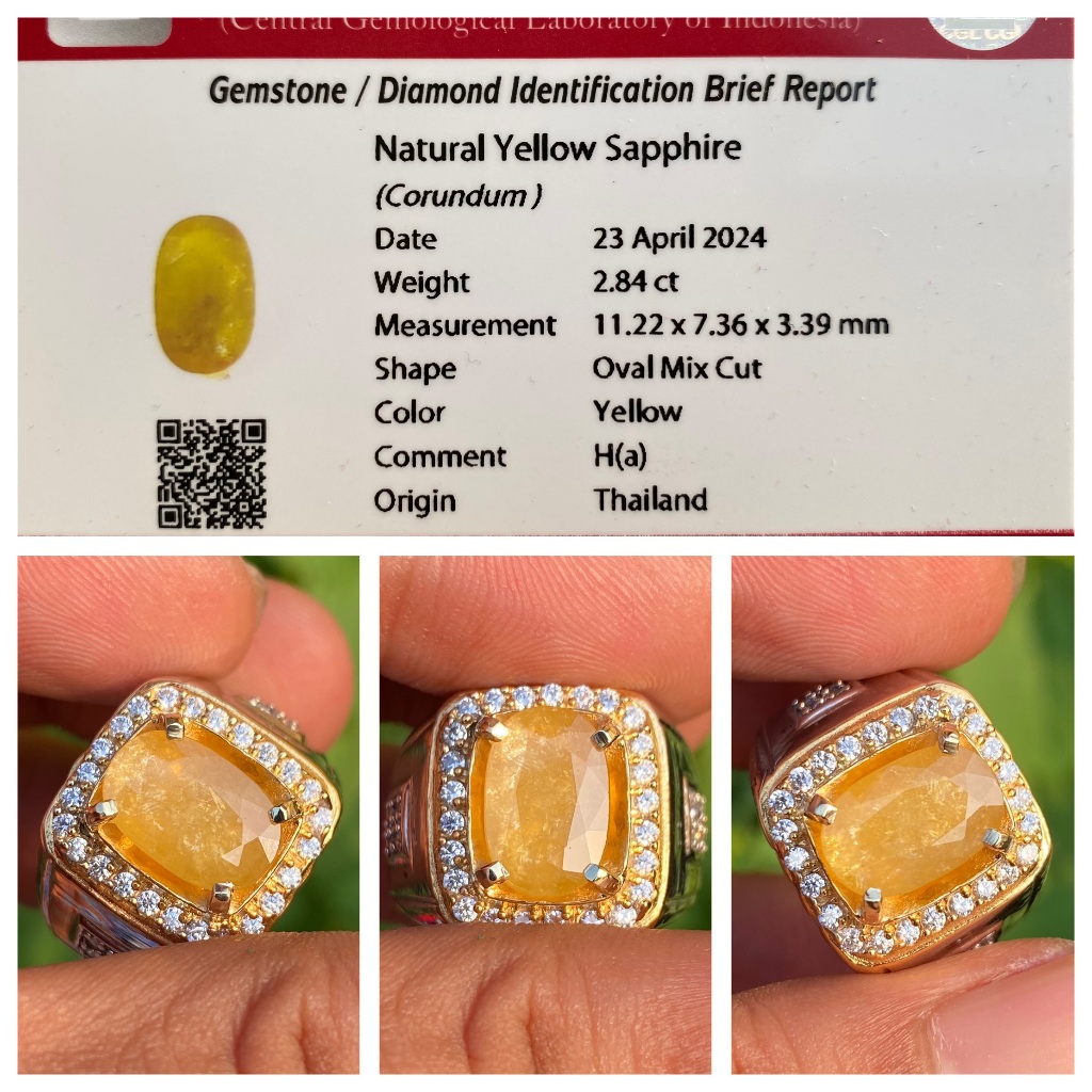 Natural 2.84ct yellow sapphire heat a thailand top klep