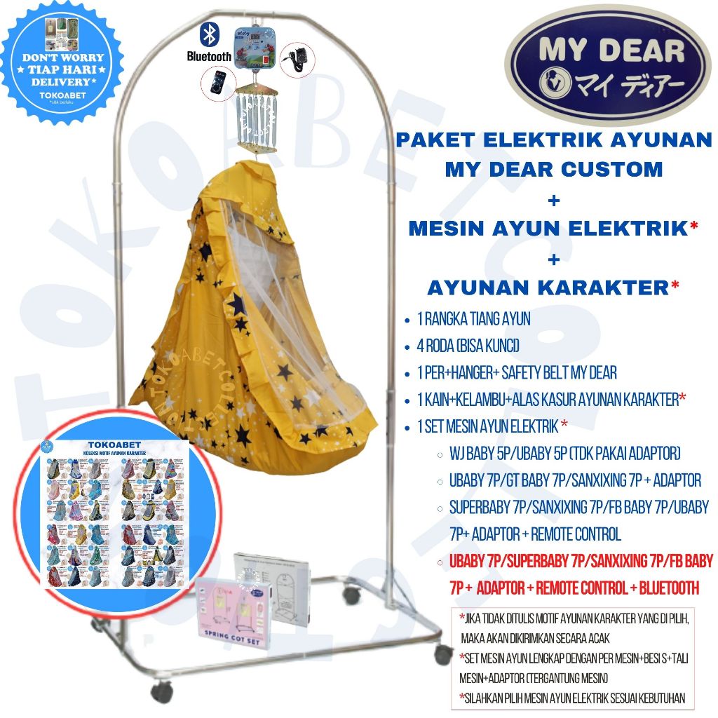 Paket Tiang Ayunan Karakter Elektrik Portable Lengkap Mesin Ayun Tiang MY DEAR Chrome Stainless