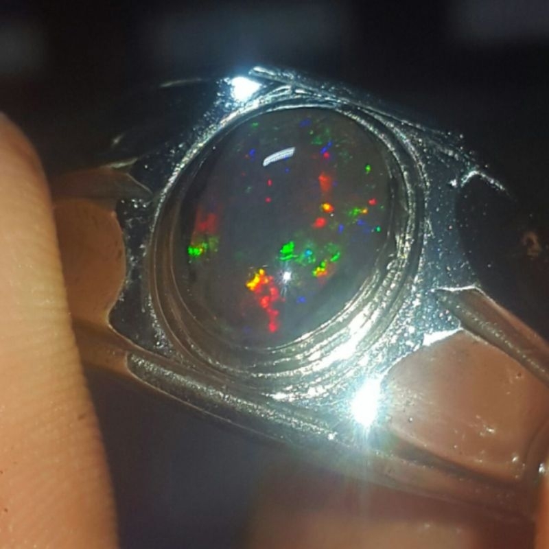 Kalimaya Black Opal Banten Solid Abu Jarong Natural Biyang Nyala Cincin Alpaka Super