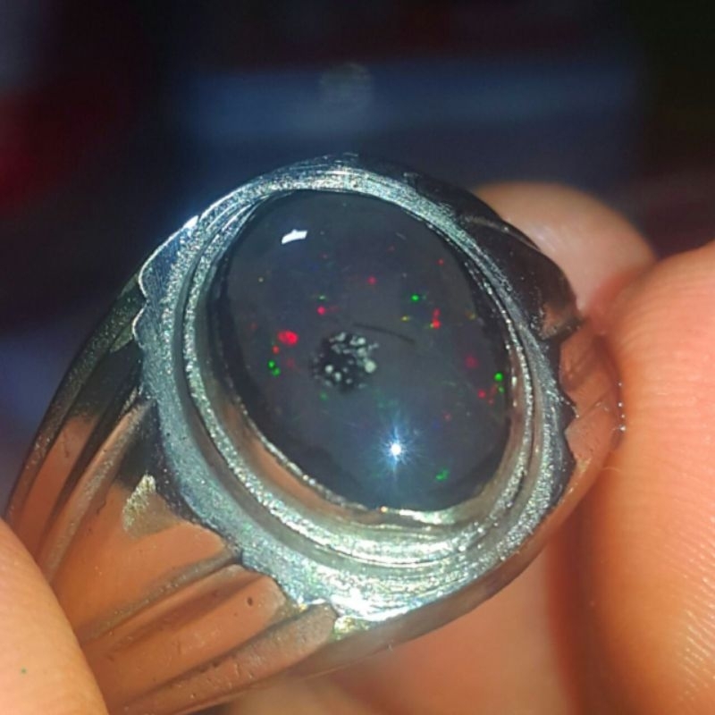 Cincin Black Opal Kalimaya Banten Solid Abu Full Jarong Natural Biyang Emban Alpaka Super