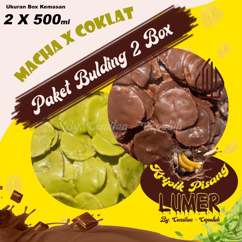 

Kripik pisang coklat lumer Paket BUNDLING 2box Kemasan Box 500ml coklat & macha bananalumer by cemilan cepuluh