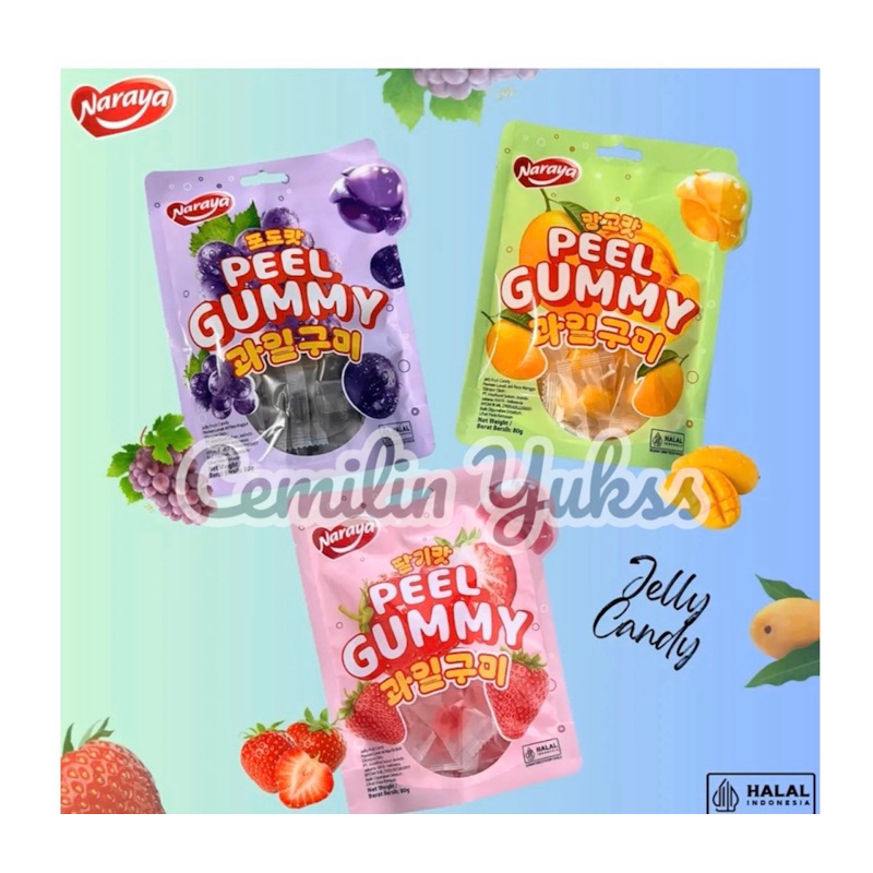 

Naraya Peel Gummy 80g Jelly Fruit Candy Mangga Strawbery Grape Permen Jelly Kupas Rasa Mangga Anggur Stroberi Permen Lunak Jelly