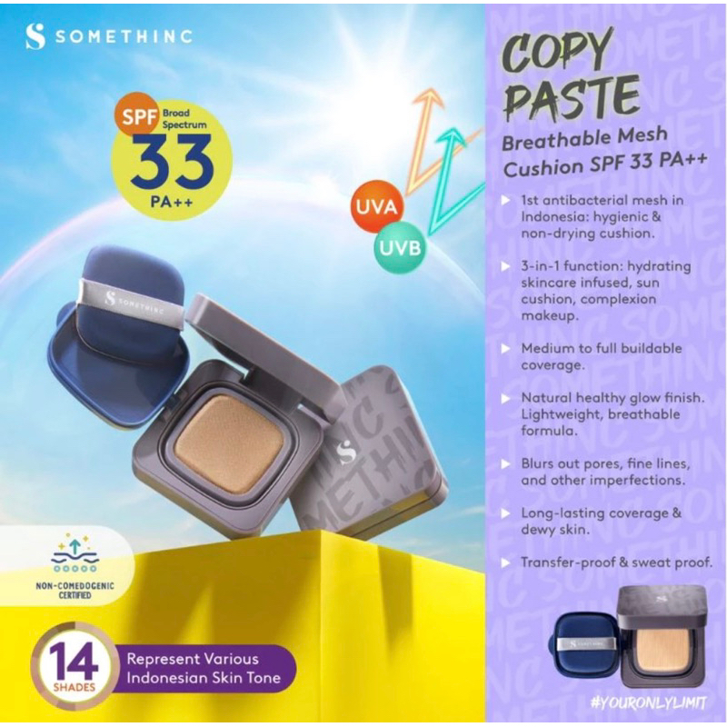 SOMETHINC COPY PASTE Breathable Mesh Cushion SPF 33 PA+++ - Glow Finish Tidak Menyumbat Pori-Pori fo