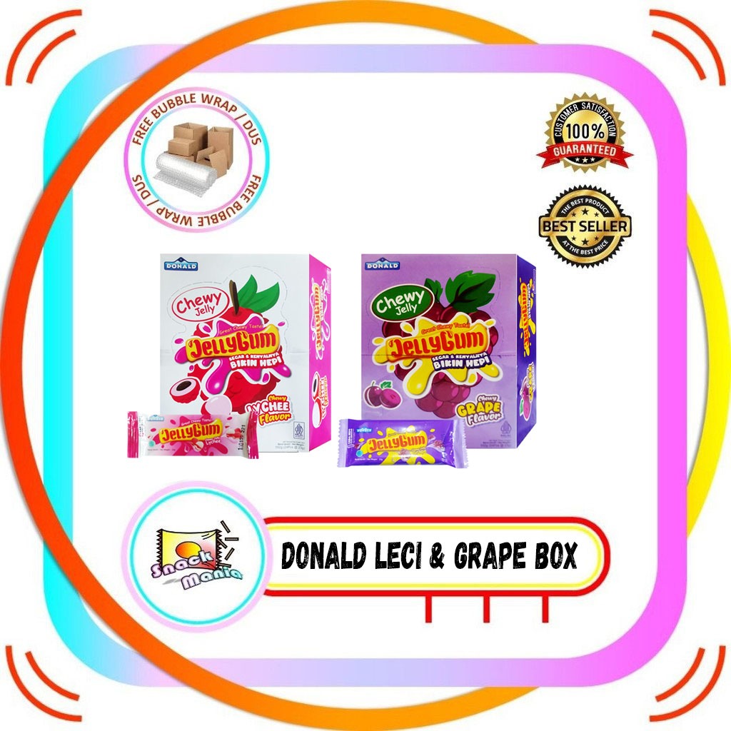 

Donald Chewy Jelly Gum GRAPE | LYCHEE BOX 24 pcs x 23 gr Anggur Leci BOX
