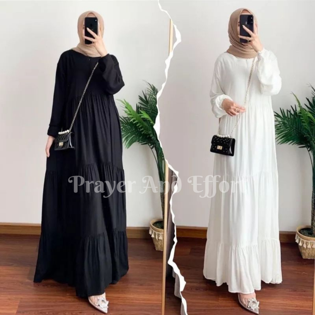 Gamis HANUM Gaun Baju Wanita A Line Bodycon Maxi Casual Style Dres Gamis Korean Lengan Panjang/pende