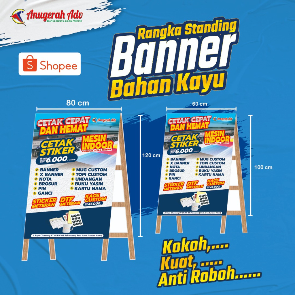 STAND BANNER KAYU UKURAN 60x100cm & 80x120cm - STANDING BANNER KAYU - PAPAN IKLAN KAYU - PAPAN PROMO