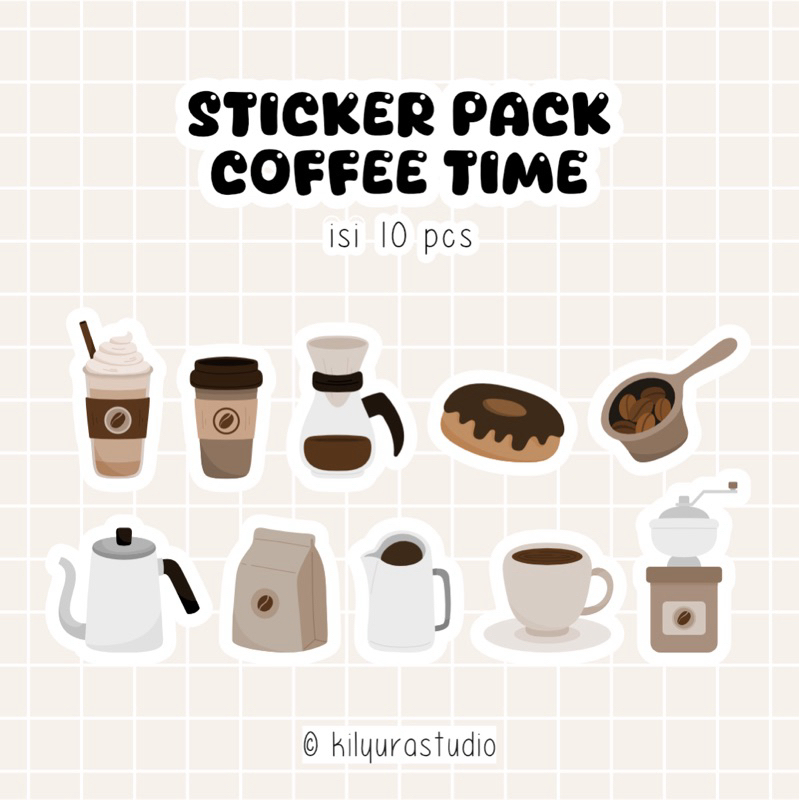 

Sticker pack vinyl coffee time aesthetic journaling tahan air