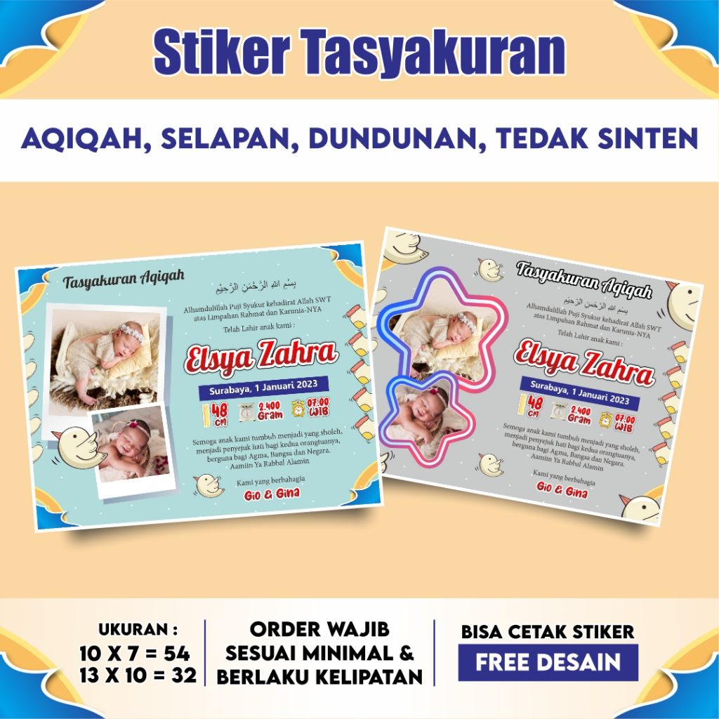 

STIKER AQIQAH I STIKER SELAPAN I STIKER DUNDUNAN I STIKER TEDAK SINTEN