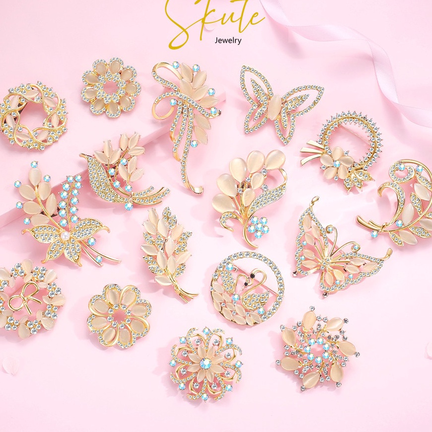 Skute Jewelry Opal Brooch Bros Hijab Cantik Bros Mutiara KupuKupu Bros Angsa Wanita Korean Fashion S