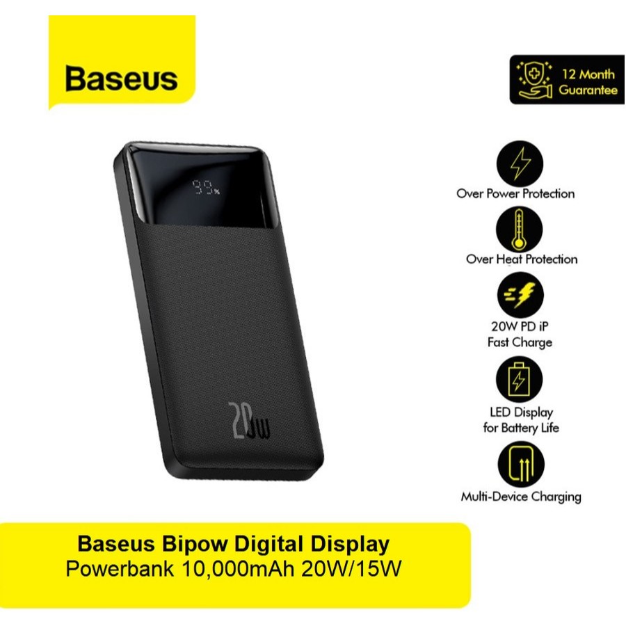 Baseus Powerbank Bipow 10000mAh Digital Display Power Bank 10000 mAh
