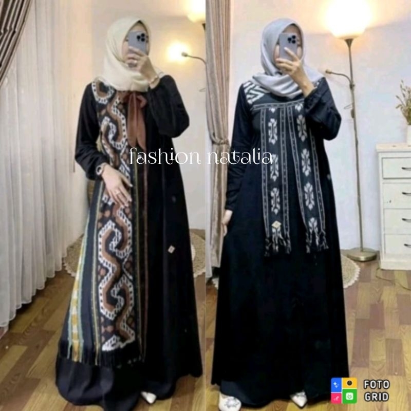READY STOCK - Baju Batik Couple Gamis Kombinasi Tenun Couple Kondangan Gaun Pesta Muslimah Set Couple Keluarga Couple Baju Muslim Pasangan Gamis Dan Kemeja pria Kondangan Batik Sarimbit Seragam Baju Lebaran Kekinian