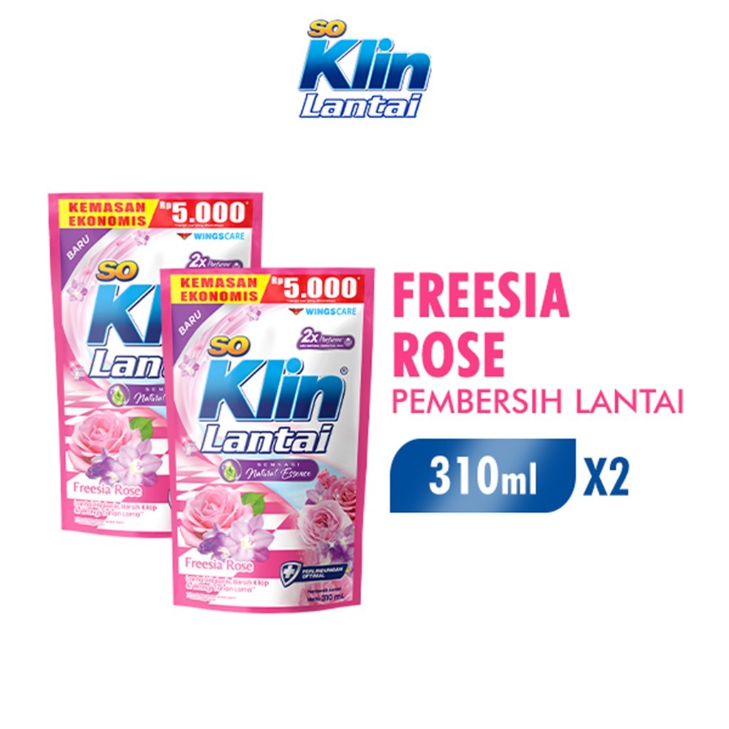 Soklin Pembersih Lantai Merah Freesia Rose Pouch 310 ml x2