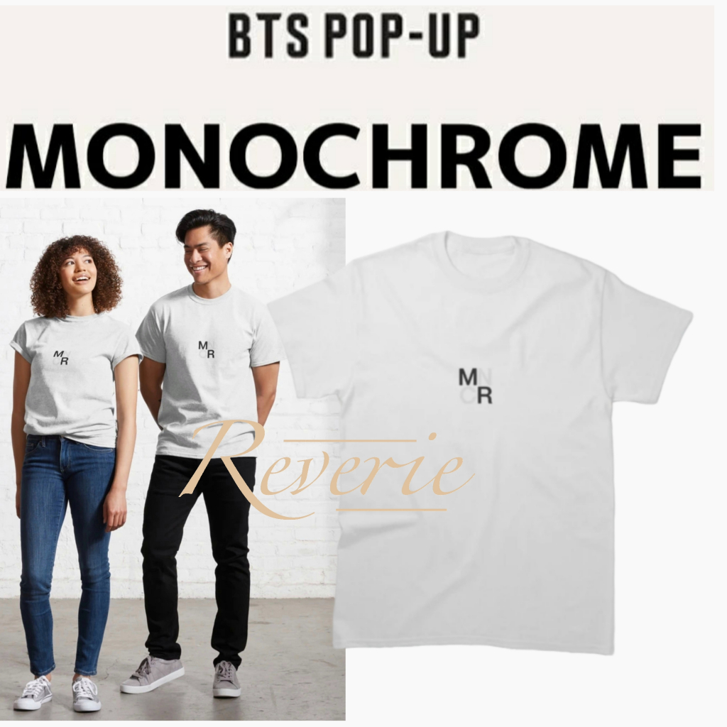 KAOS BAJU MNCR LOGO MONOCHROME BTS TSHIRT BANGTAN STYLE KPOP IDOL OUTFIT MERCH JIMIN TAEHYUNG SUGA J