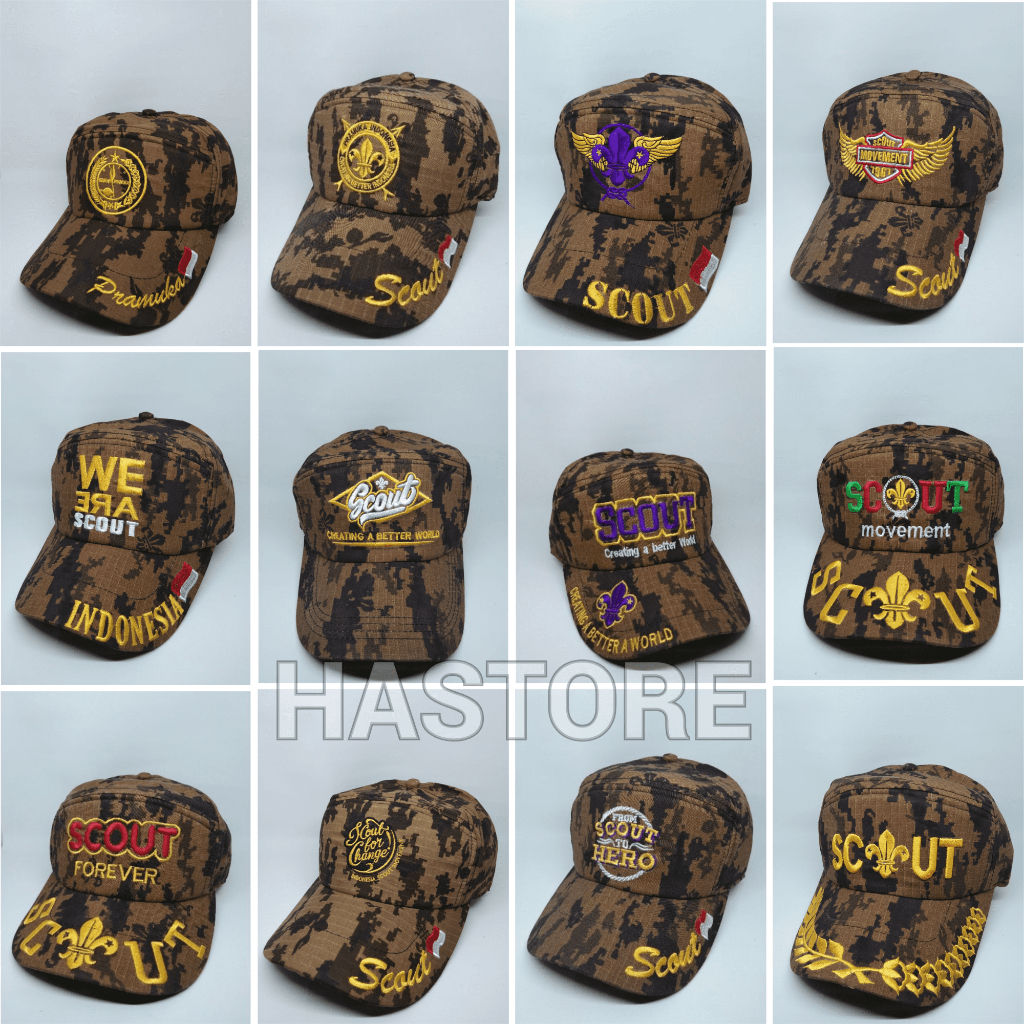 TERLARIS - Topi Loreng Perlengkapan Pramuka Logo Bordir Premium - TOPI PRAMUKA