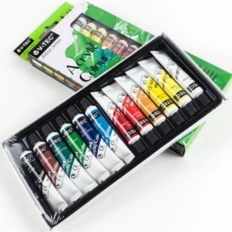 

KODE L2Y2 Vtec Acrylic set 12warna 6ml Cat lukis akrilik VTEC Cat Acrylic colour paint set 12 warna 6ml