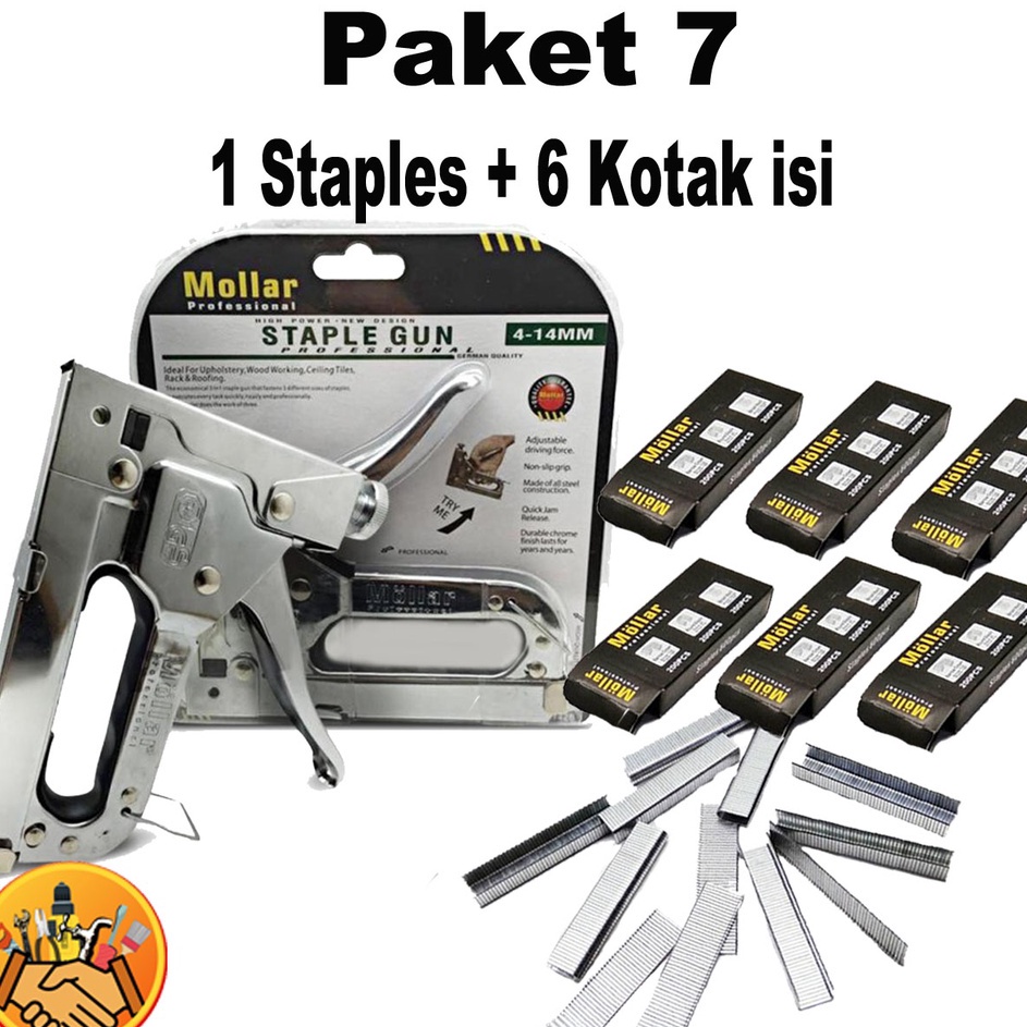 

Serba Populer Staple Tembak Tacker Staples Gun Stepler Hekter mollar 3in1 jok kulit kardus plus isi staples