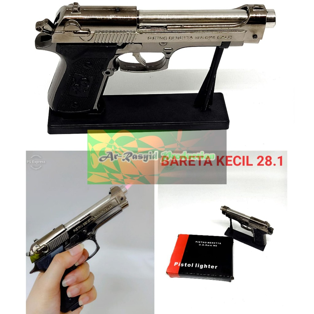Korek Api Bara Gas Pistol Beretta Baretta Kecil M9 Silver 28-1