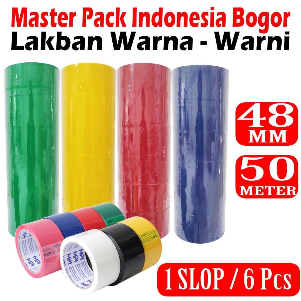 

KODE R6J2 1 SLOP 6 PCS Lakban MPI Warna Warni 48 mm x 72 Yard Lakban Warna Master Pack Indonesia Bogor
