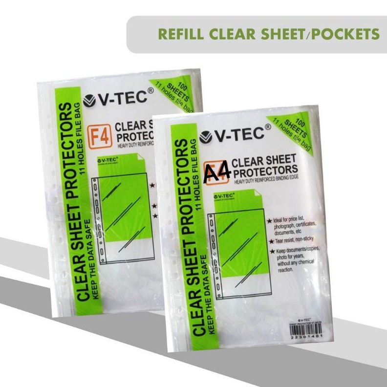 

KODE E4V9 V tec plastic pocket sheet protector A4 folio 1 lembar