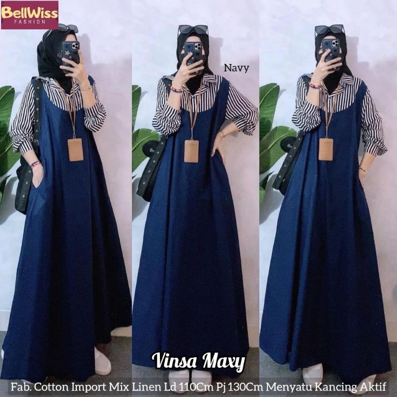 Gamis dress maxy wanita VINSA MAXY bahan cotton import mix linen