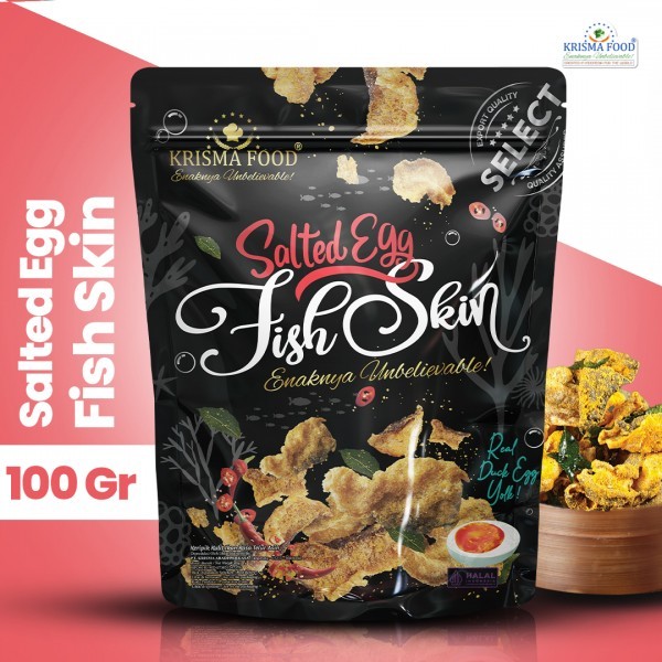 

Keripik Kulit Ikan Patin Telur Asin Salted Egg Fish Merk Krisma food 100 gr